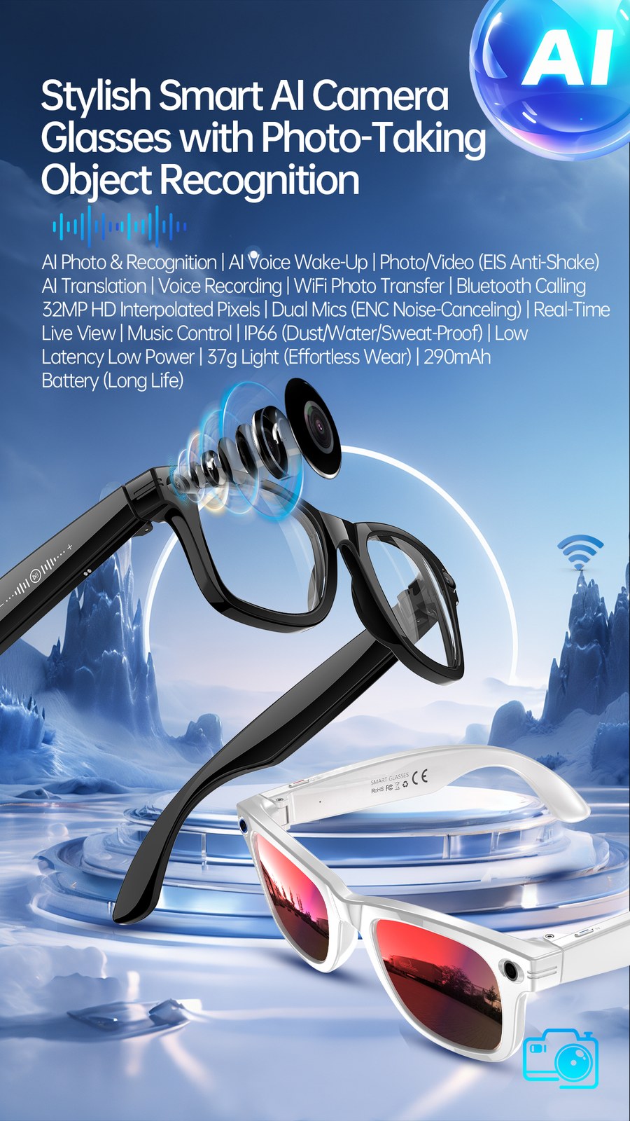 W620 AI Smart Camera Glasses