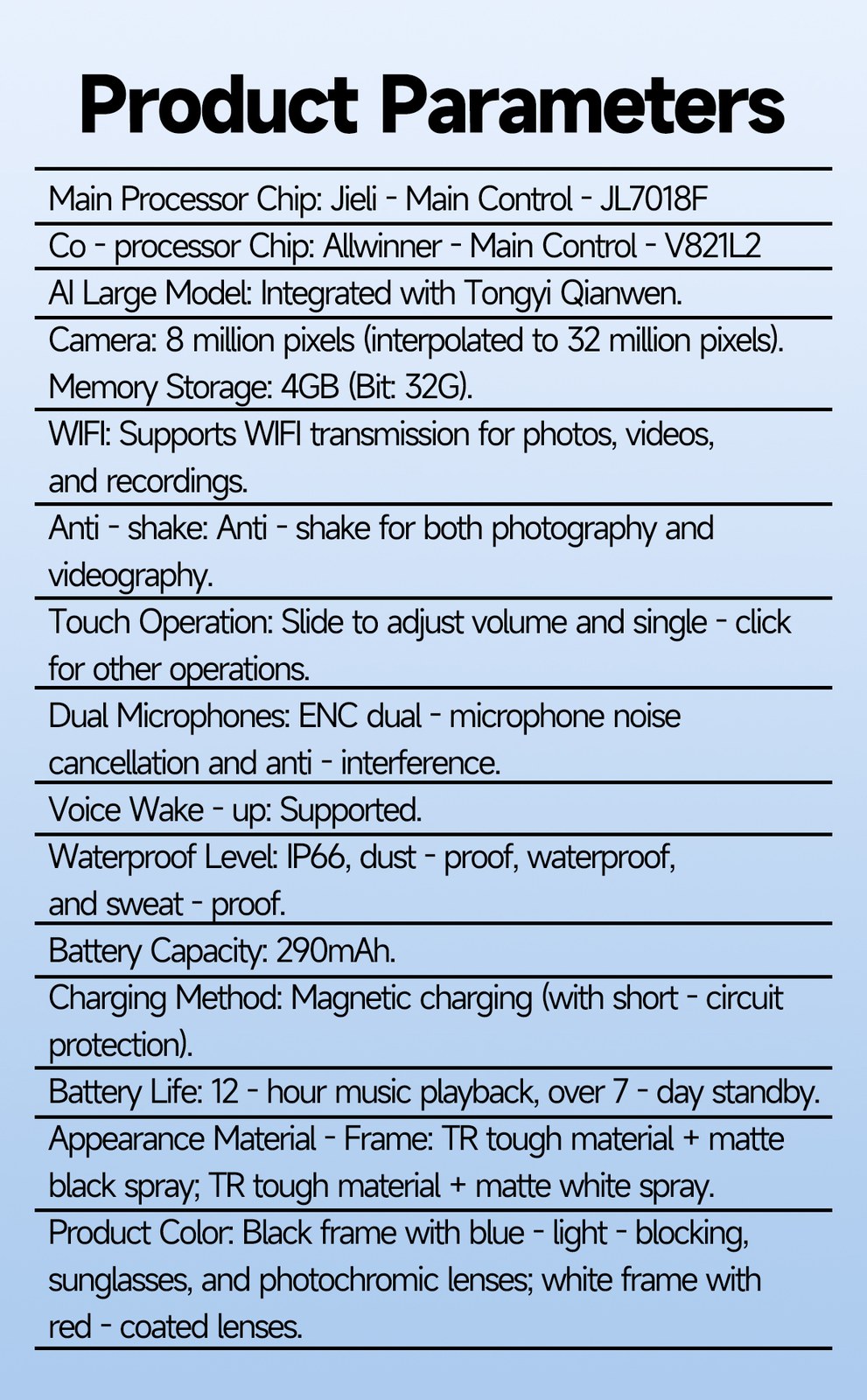 W620 AI Smart Camera Glasses