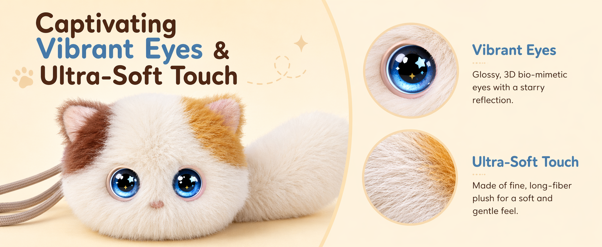 Calico White AI Aoomli plush cat charm with soft long-fiber plush
