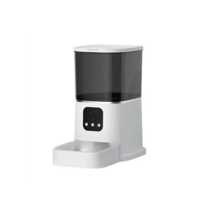 White smart automatic pet feeder with integrated feeding bowl